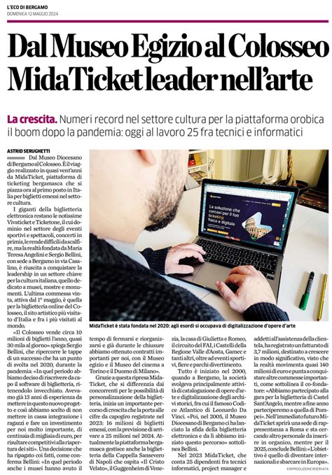 midaticket bergamo|MidaTicket sull'Eco di Bergamo .